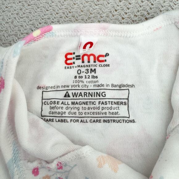 E=MC2 White + Pink Rabbit Print Spring Magnetic Closure Footed Sleeper 0 to 3 M - Picture 2 of 4